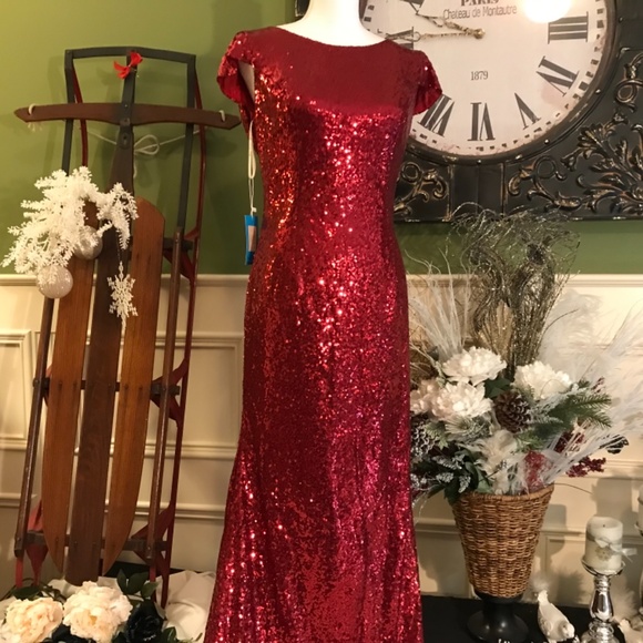 Red Sequins formal evening gown Prom dress - Picture 2 of 8